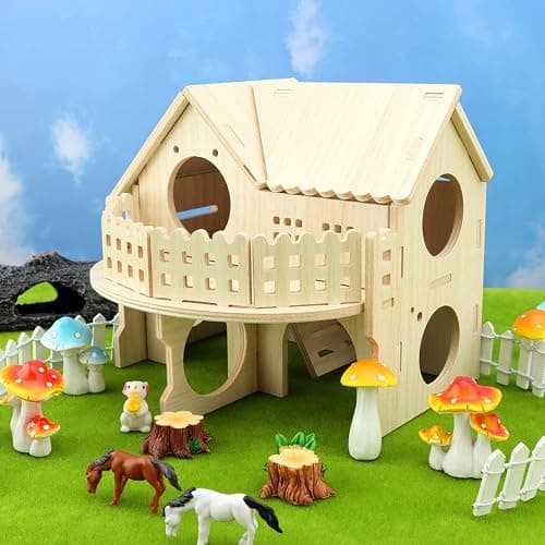 Hamster Forest Lookout Wood House Fun House Double-Decker Hut for Young Dwarf Gerbil Mouse Mice Rat Small Animals(Size Only for Small Hamster) thumbnail 4