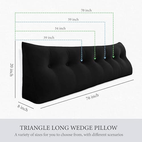 BNCKTRD Headboard Pillow Twin for Dorm - Velvet Bed Wedge Headboard Reading Pillow for Sitting in Bed, Positioning Support Backrest Pillow with Removable Cover & Side Pockets, Black thumbnail 2