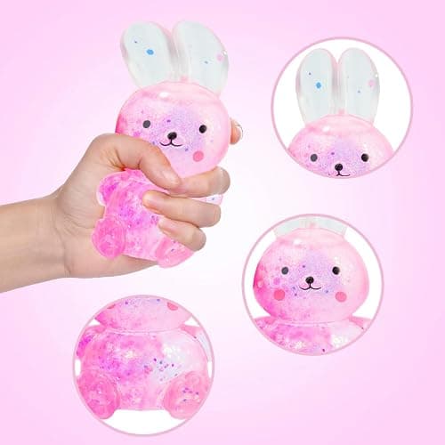 Sezua Squishy Fidget Stress Ball - Easter Basket Stuffers, Taba Squishies Squeeze Sensory Rabbit Toys, Rabbit Squishy Sugar Stress Ball Toys for Adult Kid, Glitter Rabbits Gift for Birthday Christmas thumbnail 6
