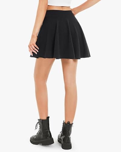 Stelle Women Casual Skater Skirts with Shorts Flared Mini Skorts | Underneath, Basic, Versatile, High-Waisted, Flared A-Line Silhouette, Soft, Stretchy, Pleated Skirt thumbnail 5