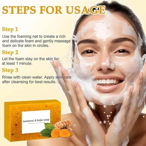 4Pcs Turmeric Wash and Care Three Piece Set,Tuemeric Facial Cleanser & Turmeric Soap Bar & Turmeric Face Scrub Pads,Face & Body Cleanser,Turmeric Cleansing Skincare Set, Deep Cleansing thumbnail 8
