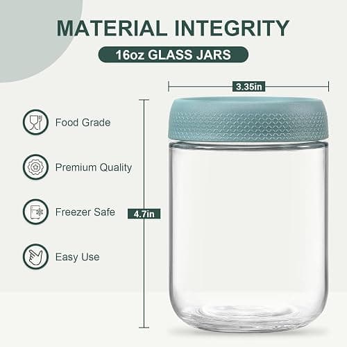 NETANY 6-pack 16 oz Overnight Oats Containers with Lids, Glass jars with Airtight Lids, Wide mouth Mason Salad jars, Glass Food Storage Containers for Snacks Yogurt Spice Sugar thumbnail 3