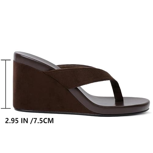 GOUPSKY Suede Wedge Flip Flops for Women Open Round Toe Platform Sandals Slip On Comfortable Wedge Heels Sandals for Summer Vacation Beach Shoes thumbnail 5