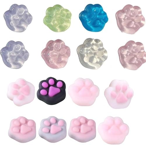 16 PCS Taba Squishy Paw, Tabba Squishy, Cat Paw Squishy, Random Color Squishy Toys, Soft and Durable, for Stress Relief and Fun, Includes 8 Solid and 8 Crystal Colors - Image 1