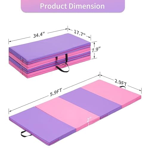 ZENOVA Gymnastics Mat 6'x3'x2''/4'x8'x2'' Exercise Mat Gym Mat for Home Aerobics Workout Foldable Tumbling Mat Children Gifts thumbnail 6