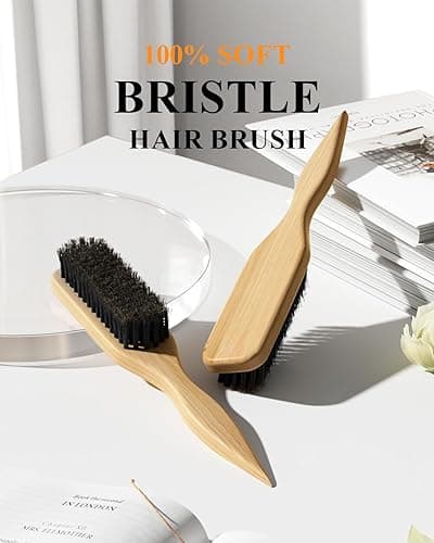 Slick Back Hair Brush - Boar Bristle Hair Brush for Women & Men Thin to Medium Hair Styling- Smoothing Flyaways, Baby Hair and Sleeks Ponytails/Buns thumbnail 2