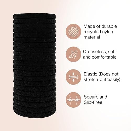 Kitsch Black Hair Ties No Damage - Strong, Stretchy Hair Bands | Soft Nylon Ponytail Holders, Snag-Free Rubber Bands, Perfect for Updos & Braids | Ideal Gifts for Women - Black, 20pcs thumbnail 2