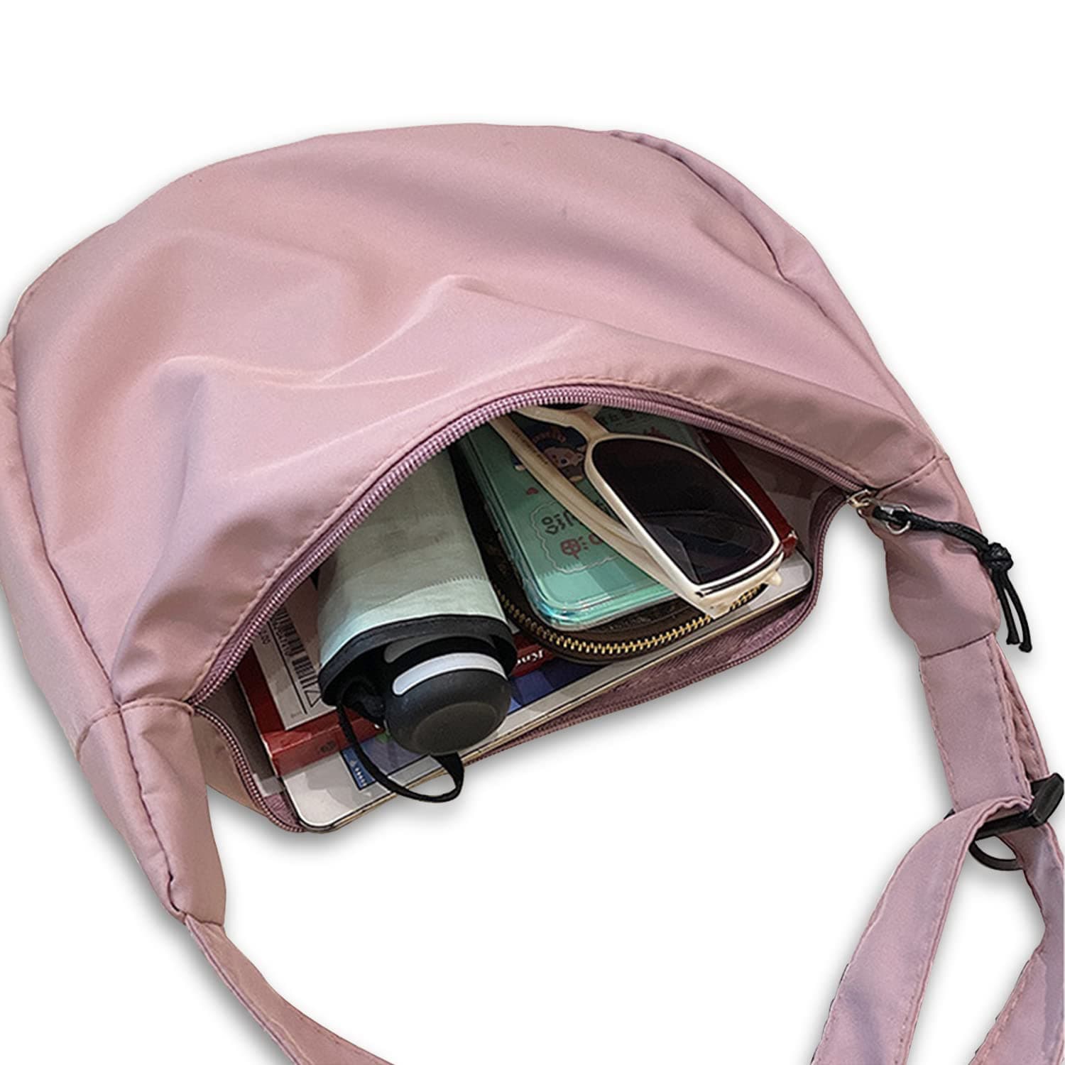 Bolso Cruzado Media Luna Nylon Impermeable Bandolera Ligera Cremallera Hobo Tote Fanny Pack Viaje Escuela Deporte Trabajo - Negro thumbnail 2