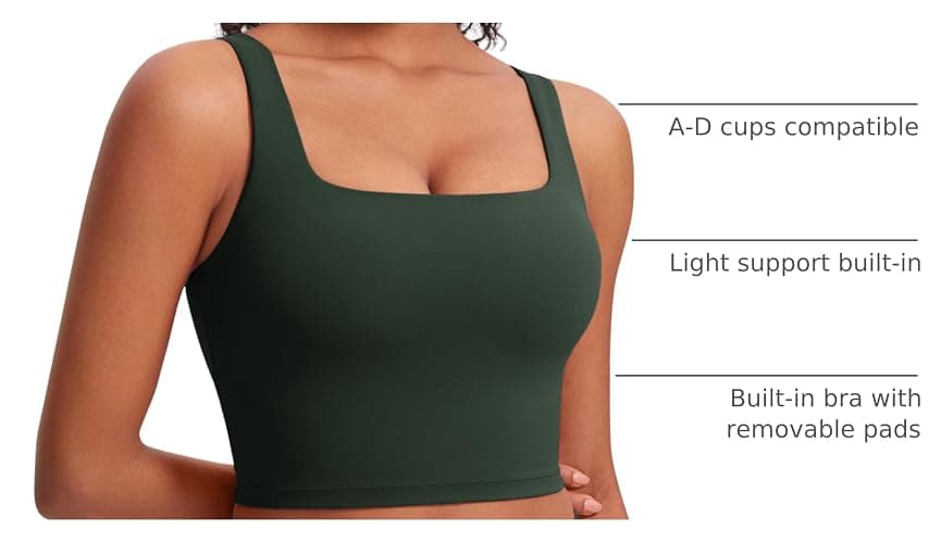 CRZ YOGA Butterluxe Square Neck Crop Tank Tops for Women - Workout Longline Sports Bras Padded Yoga Camisole thumbnail 4