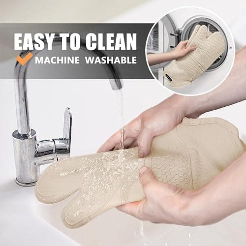 Rorecay Oven Mitts and Pot Holders Sets 6pcs, Extra Long Kitchen Silicone Oven Gloves High Heat Resistant 500 Degrees Non-Slip Potholders Hot Pads for Baking Cooking, Milkshake thumbnail 6