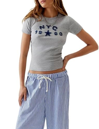 Y2k Graphic Baby Tees for Women 1998 Short Sleeve Crop Top Aesthetic Vintage 90s Shirts 2000s E-Girl Streetwear - 1990 Grey - Small