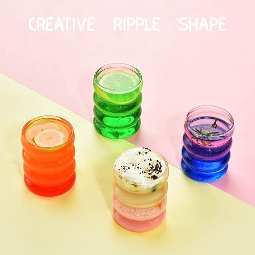 ALINK Gerippte Trinkgläser mit Glasstrohhalmen 4er Set, 350ml Eiskaffeegläser, Wave Gläser Tumbler, Wassergläser,Longdrinkgläser,Trinkgläser, für Cocktail,Wasser, Soda, Geschenk mit Pinsel thumbnail 8