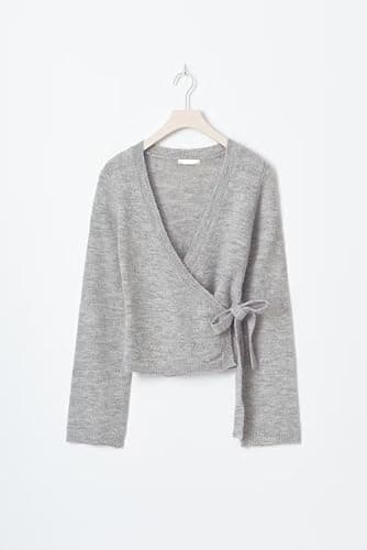 Mxiqqpltky Wrap Knit Tops for Women Y2k Lightweight Sweater Top Long Sleeve V Neck Side Tie Fitted Cropped Sweaters thumbnail 4
