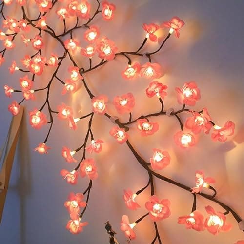 Cherry Tree Branch Lights USB Powered Blossom Branch Decoration Night Lights for Wall,Cherry Enchanted Willow Vine Lights for Bedroom Wall Doors Windows Wedding Christmas Holiday (42 inch (48 Lamps)) thumbnail 2