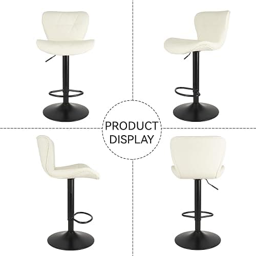 Nalupatio Modern Bar Stools Set of 2, Adjustable Faux Leather Upholstered Swivel Bar Stools, Counter Bar Chairs with Back for Kitchen Island, Cream White thumbnail 7