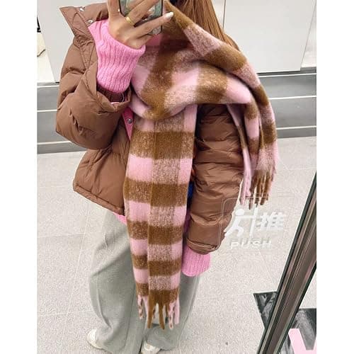 OUNIYA Large Chunky Plaid Scarf Checked Colorful Oversized Scarves Soft Big Cashmere Wool Thick Winter Warm Blanket Women thumbnail 6
