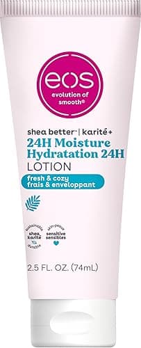 eos 24H Moisture Travel Body Lotion- Fresh & Cozy, Travel Size Essential, Toiletries, Mini Body Lotion, 2.5 fl oz - Fresh & Cozy - 2.5 Fl Oz (Pack of 1)
