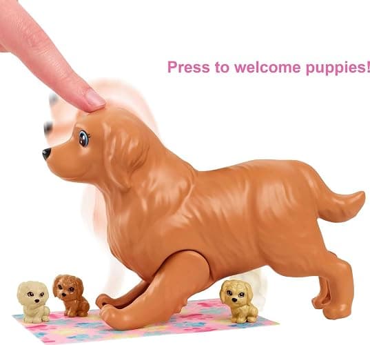 Barbie Doll & Pets Set, Blonde with Mommy Dog, 3 Newborn Puppies with Color-Change Feature & Pet Accessories thumbnail 3