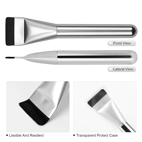BEAUTYFACTOR Flat Foundation Brush,Korean Makeup Brush Spatula Facial Brush for Liquid Foundation,Premium Face Makeup Brush for Blending Cream (Silver) thumbnail 5