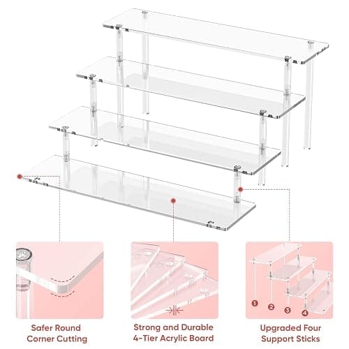 4 Tier Acrylic Display Risers, Clear Perfume Organizer Stand, Large Cupcake Stand Holder, Dessert Display for Party, Display Shelf for Figure and Collection, Riser Stand for Decoration and Organizer thumbnail 4