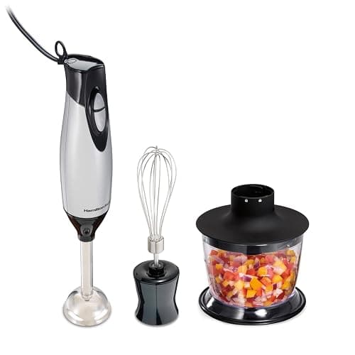 Hamilton Beach 4-in-1 Electric Immersion Hand Blender with Handheld Blending Stick, Whisk + 3-Cup Food & Vegetable Chopper Bowl, 2-Speeds, 225 Watts, Silver and Stainless Steel (59765) - Image 1