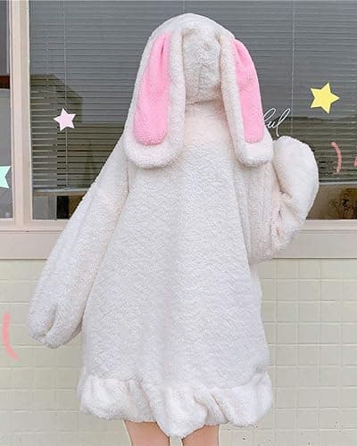 BZB Kawaii Anime Bunny Ear Hoodies For Women Sweet Lovely Fuzzy Fluffy Rabbit Sweater Tops Cosplay Jacket Coats thumbnail 4