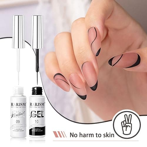 RARJSM Nail Art Gel,Liner Gel Polish,Black White Nail Design Polish Painted GelNailPolish Set 2Pcs Soak off Curing Requires 8ml Build in Thin Brush for Home Salon Diy Nails French Manicure Painting thumbnail 5