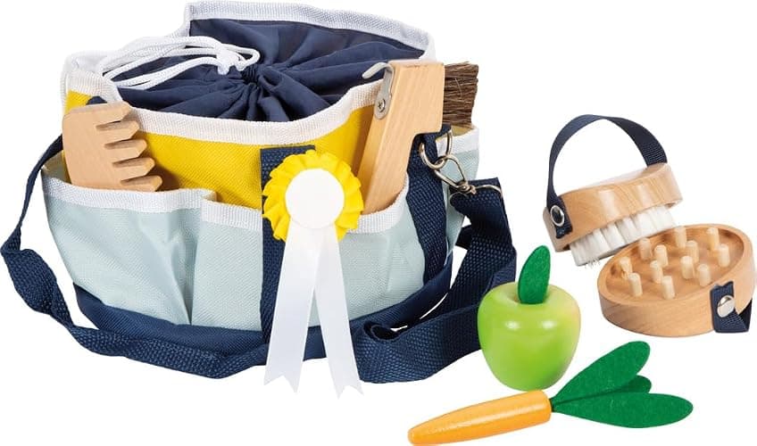 small Foot Spielzeug Pferdepflege-Set Hobby Horse mit Tasche, kindgerechte Utensilien aus Holz, Zubehör für das Pferdespiel, 12419 thumbnail 2