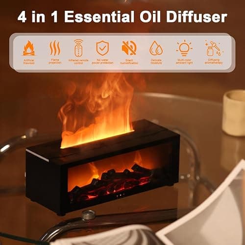 3D Flame Essential Oil Diffuser, 150ml Fireplace Flame Light Humidifier with Timer, Auto-Off Protection, 7 Colors LED Night Light and Remote Control, Aroma Diffuser for Home, Office, Bedroom (Black) thumbnail 5
