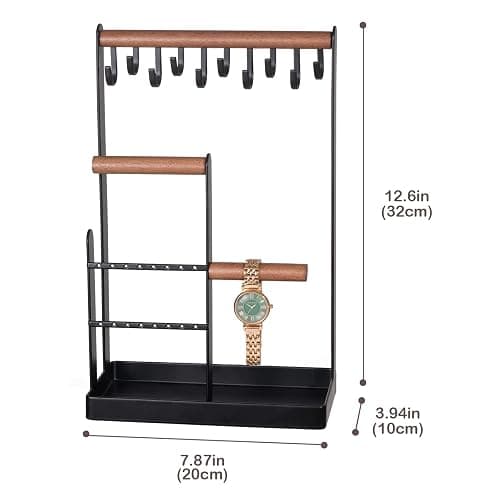 ProCase Jewelry Stand Holder Organizer, 4-Tier Necklace Holder with Ring Tray, 10 Hooks Necklaces Hanging Small Jewelry Display Storage Tower Tree for Bracelets Earrings Watches -Medium, Black thumbnail 3