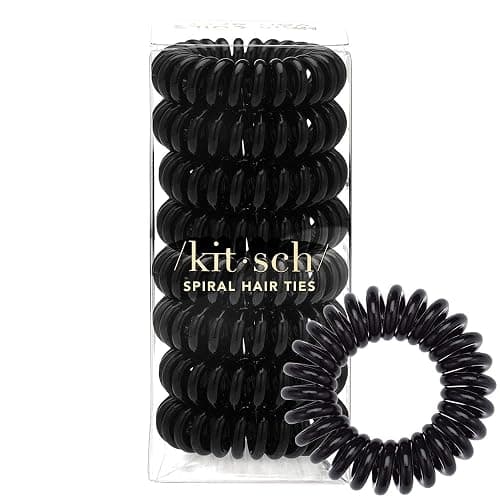 Kitsch Spiral Hair Ties for Women – Black Elastic Hair Ties No Damage, Ponytail Holders for Thick and Thin Hair – Creaseless and Dent-Free Coil | Ideal Gifts for Women - 8pc Set, Black - Image 1