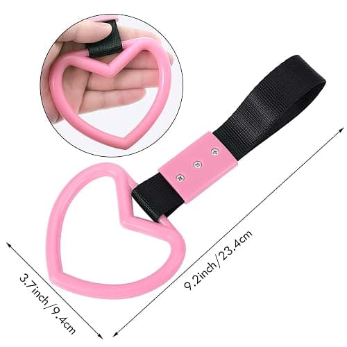 BBTO 2 Pieces Heart shaped Car Handle Straps Drift Charm Rear Bumper Warning Ring Decor Subway Bus Broken Heart Handle for Car Interior(Light Pink) thumbnail 2