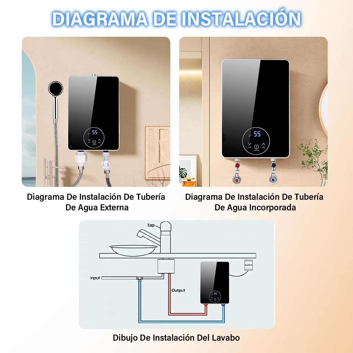 Calentador de Agua Electrico, Calentador de Agua Instantáneo con Rociador de Ducha, Temperatura Ajustable, Boiler Electrico para Hogar Agua Caliente, Calentador de Paso sin Tanque para Cocina Baño thumbnail 6