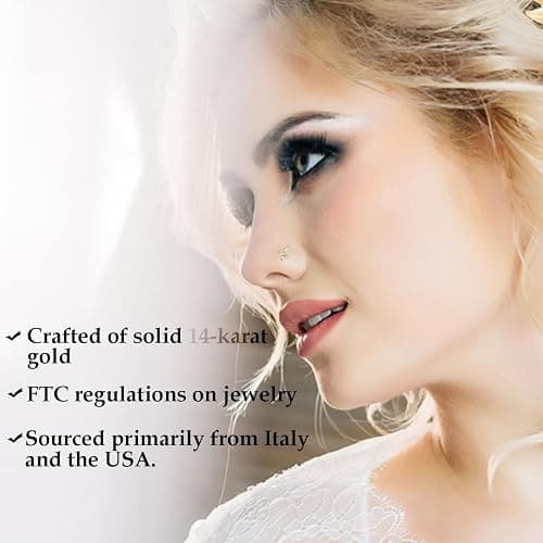 Jewelryweb - 14k Real Gold Simulated Diamond CZ Butterfly Nose Stud - 20g nose ring - nose piercings - nose rings studs - clear nose studs thumbnail 6