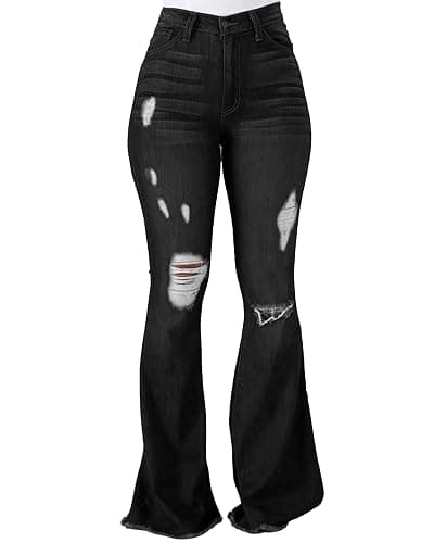 PEIHOT Vintage Bell Bottoms Flare Jeans for Women 90s High Waist Ripped Distressed Wide Leg High Rise Denim Pants - Image 1