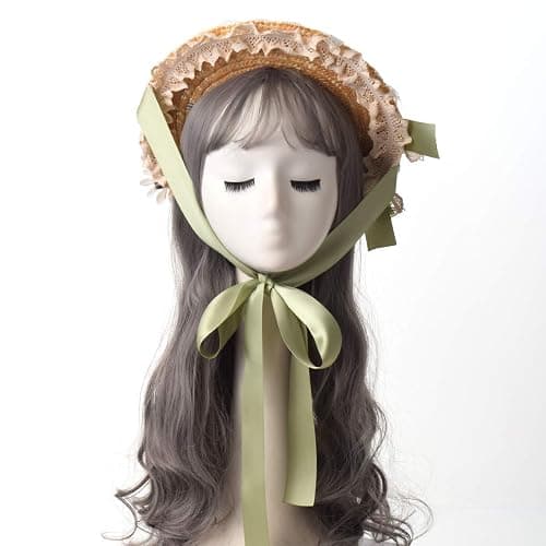 COSDREAMER Girls Women Tea Party Sun Hat Lace Ribbons Straw Hats Small thumbnail 3