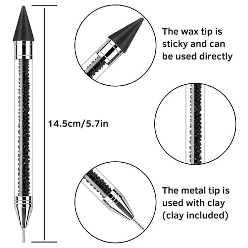 2 Pack Rhinestone Picker Tool Dotting Pen with Tweezer, Wax Pencil for Rhinestones, Gem Picker Pen Diamond Jewel Applicator, Rhinestone Tools Kit for Bedazzling DIY Nail Art | DIY Nail Art, Rhinestone Tool, for Rhinestones, Gem Jewel Applicator, for Crafting, Bedazzling thumbnail 2