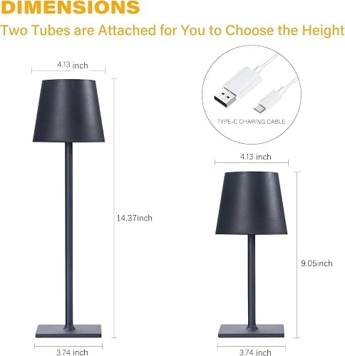 CHLORANTHUS 2 Pack Cordless Table Lamps, 3 Colors Stepless Dimming, 5000mAh Rechargeable Battery LED Desk Lamp for Bedroom/Couple Dinner/Desk/Cafe/Dining Room/Terrace thumbnail 3