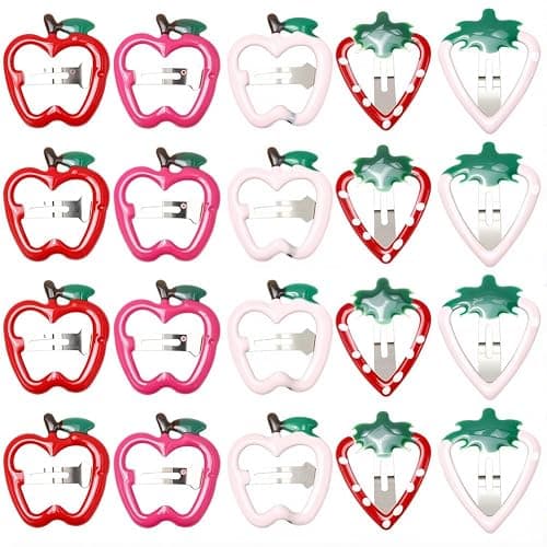 SUNNYCLUE 42Pcs 7 Styles Fruit Hair Barrettes Cartoon Hair Clips Metal Iron Enamel Red Pink Purple Colored Summer Fruits Strawberries Grapes Apples Shaped Snap Hairpins Set for Decoration Accessories - Image 1
