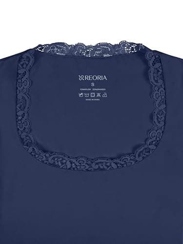 REORIA Women's Sexy Lace Scoop Neck Long Sleeve Double Lined Layering Slim Bodysuit Tops thumbnail 5