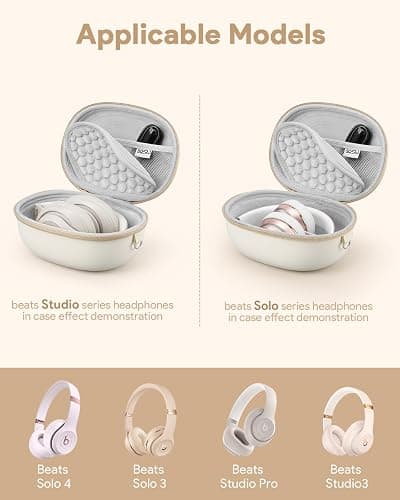 Case for Beats Studio Pro/Solo 4/Solo 3/Studio3 On-Ear Headphones, Portable Travel Hard Shell Storage Bag (Beige) thumbnail 2