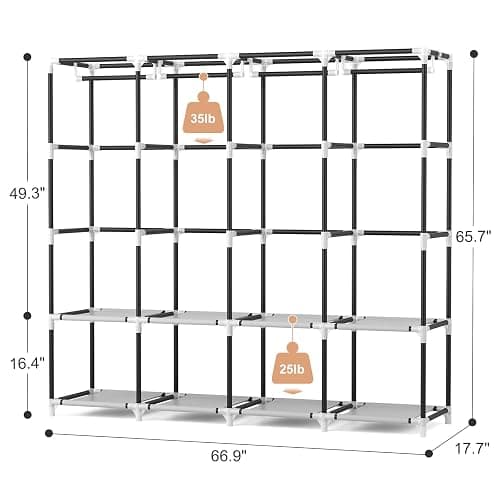 VTRIN Portable Closet for Hanging Clothes 67 Inch Wide Large Capacity Portable Wardrobe Closet with Cover, 4 Storage Shelves and 4 Hanging Rod Sturdy Free Standing Closet for Bedroom, White thumbnail 3