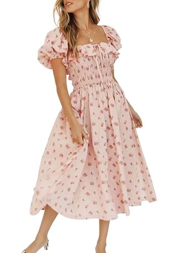 R.Vivimos Womens Summer Floral Print Puff Sleeves Vintage Ruffles Midi Dress - Image 1