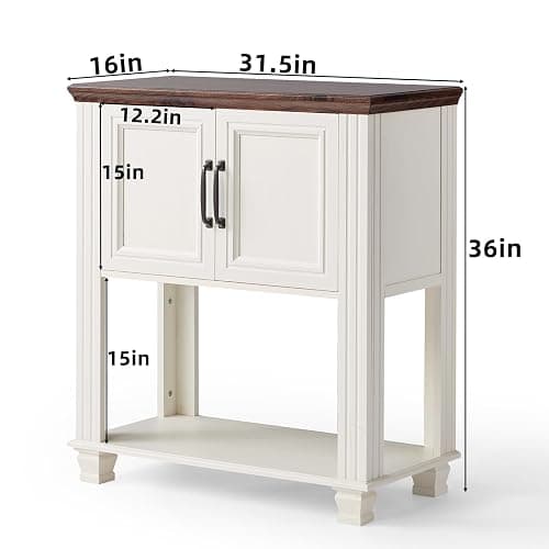 SAVOR LIFE Farmhouse Coffee Bar Table with 2-Door Cabinet, Kitchen Storage Cabinets with Open Shelf, Coffee Station for Dining Room, Kitchen, Hallway, Living Room, White thumbnail 2