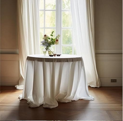 EVERLY 100% Pure Linen Round Tablecloths 70Inch Round Machine Washable Tablecloth for Thanksgiving,Decorative Halloween,Buffet Parties,Picnic,Events,Weddings and Restaurants-White thumbnail 8