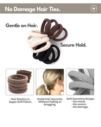 Cyndibands Seamless Hair Ties - Dark Brown - Extra Gentle Soft and Stretchy Nylon Fabric Ponytail Holders - 12 Count thumbnail 2