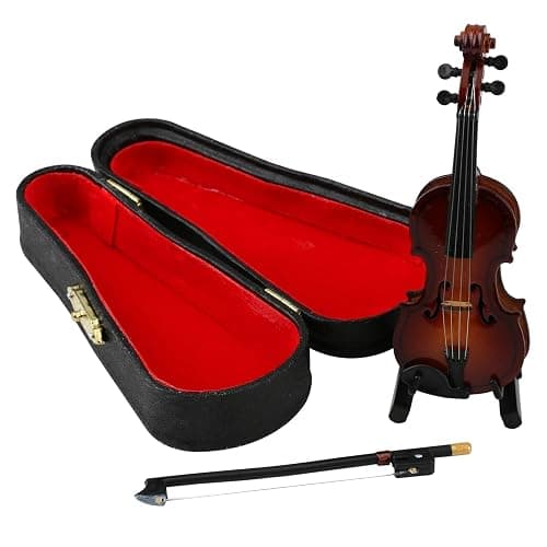 10CM Miniature Violin - Tiny Wooden Musical Instrument Model with Stand, Bow & Black Leather Case - Worlds Smallest Emergency Violin for Kids Gift & Decorating thumbnail 7