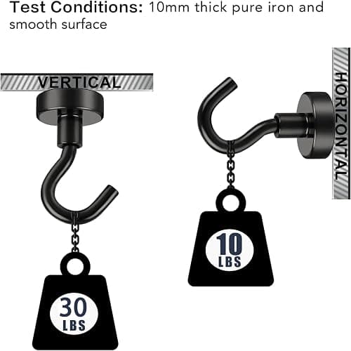 E BAVITE Black Magnetic Hooks, 30LB Strong Neodymium Magnet Hook for Cruise, Grill, Towel, Indoor Hanging, Kitchen, Workplace, Office and Garage - 6 Pack thumbnail 3