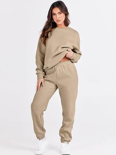 ANRABESS Women's Two Piece Outfits Sweatsuit Lounge Set Long Sleeve Crewneck Sweatshirt Jogger Pants Tracksuit 2025 Fall Sets thumbnail 3
