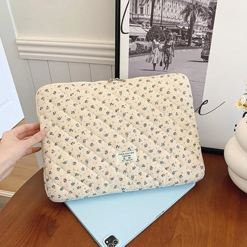 Cute Floral Laptop Sleeve Coquette Quilted Puffy Carrying Tablet Case Fairycore Protective Pouch for Notebook Tablet (Blue Floral,13inch) - Blue Floral - 13inch thumbnail 3